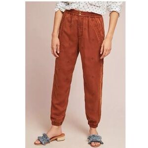 By Anthropologie Rowan Terracotta Embroidered Lyocell  Boho Crop Joggers